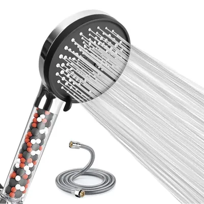 Immagine prodotto di Doccia con filtro, soffione manuale ad alta pressione, tubo da 2 metri, 6 getti, a risparmio idrico, ideale per acque dure