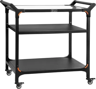 Produktbild von Grillwagen 94 x 61 x 90 cm | Schwarz | Grilltisch mit großer Arbeitsfläche | Grill Beistelltisch, Outdoor Grill Trolley | Grilltisch Outdoor, Servierwagen mit Edelstahl Ablagefläche