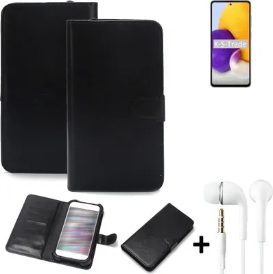 Produktbild von K-S-Trade Wallet Case Handyhülle kompatibel mit Samsung Galaxy A72 Schutzhülle Flip cover Flipstyle Tasche Hülle Flipcover Slim Bumper schwarz + in