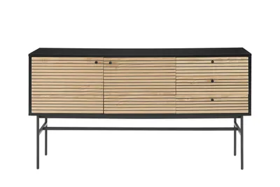 Produktbild von SalesFever Sideboard | 2 Türen, 3 Schubladen | MDF Eiche Echtholzfurnier | Gestell Metall | B 160 x T 40 x H 85 cm | schwarz-eiche