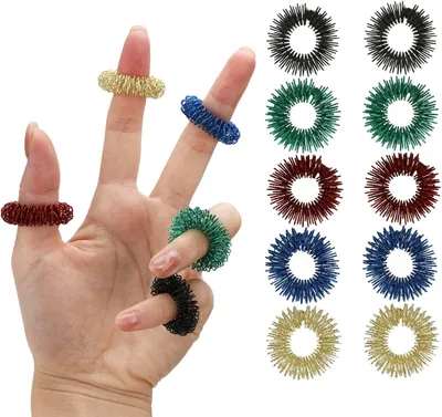 Obrázek produktu pro Hrotité prstové kroužky – Sada 10 kusů – Senzorické kroužky pro dospělé, které pomáhají snižovat stres – Masážní kroužky pro prsty a zlepšení koncentrace