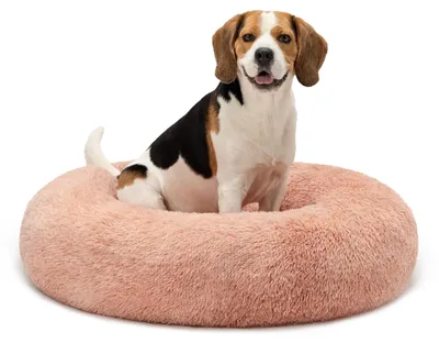Productafbeelding van Lionto Donut hondenbed, rond hondenbank met pluche bekleding en antislipnoppen, zacht en comfortabel, 80 cm diameter, roze