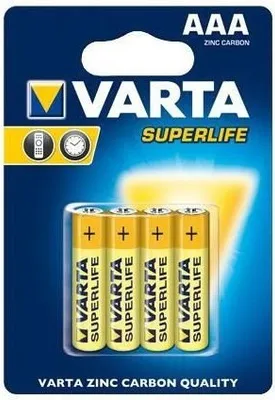 A package of Varta Superlife AAA batteries.