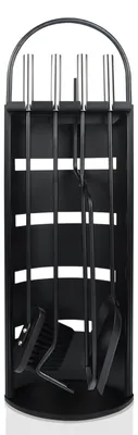 Image de LARS360 Couverts de cheminée 5 pièces noir - Set moderne de couverts de cheminée en acier inoxydable avec support en acier inoxydable avec pare-vue, balai, pince, tisonnier, pelle à cendres