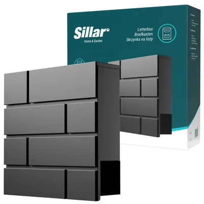 A Sillar letterbox and its packaging are shown against a white background.