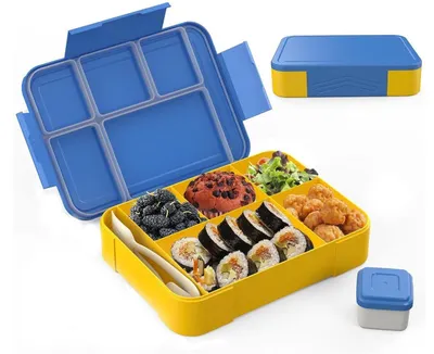 Produktbild von Lunchbox KinderLunchbox, Brotdose–1300ML BPA Frei Bento Box Mit 5 Fächern mit Besteck,blau