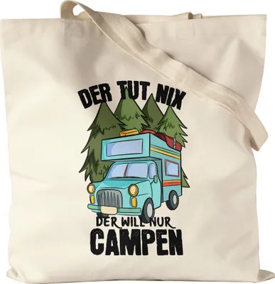 Produktbild von Camper Beutel mit Spruch Der tut nix der will nur Campen Jutebeutel Stoffbeutel Canvas Geschenk für Camping