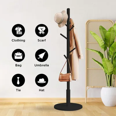 Produktbild von Standgarderobe 172 x 38 x 38 cm, 8 Haken, Holz, schwarz, für Flur