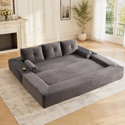 Produktbild von MODFU Relaxsessel mit Rückenkissen,Seitentaschen und Getränkehalter,3-Sitzer-Sofa Cord,Modulares Sofa mit Armlehnen abnehmbar,für Schlafsofa,Dunkelgrau