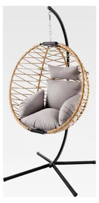 Produktbild von Hängesessel Ibiza Natur beige Rattan mit Gestell wetterfest inkl. Kissen