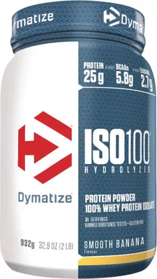 Immagine prodotto di Dymatize ISO 100 Idrolizzato 932 g di banana liscia / Proteine del siero di latte idrolizzate / Isolato di siero di latte premium con il 50% di idrolizzato