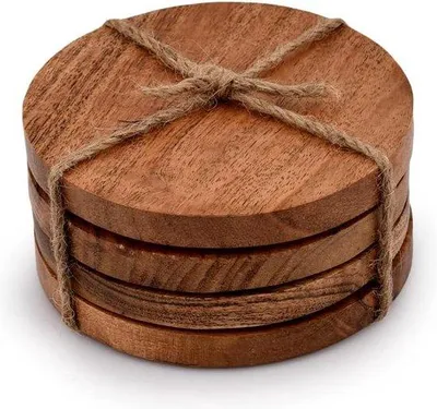 Image de Sous-verres ronds en bois d'acacia - protection du plateau de table - set de 4 - 10,16 cm
