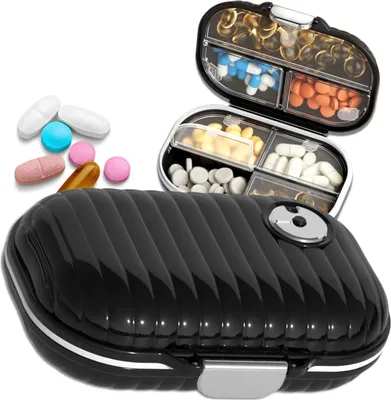Produktbild von EDIBAZZAR | Medikamentenbox, Etui, Organizer für 7 Tage, elegantes Schwarz
