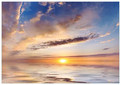 Produktbild von Wallario Premium Glasbild, freischwebende Optik, kräftige Farben, Größe 100 x 70 cm Motiv Sonnenuntergang über dem Wasser