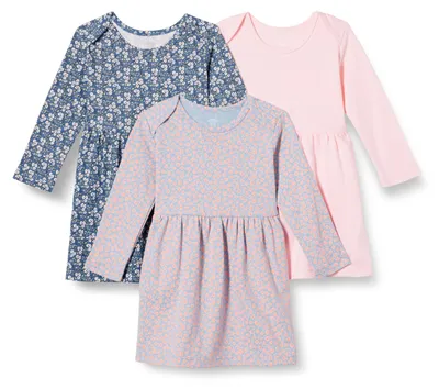 Zdjęcie produktu dla A. Zestaw trzech bawełnianych sukienek dla dziewczynek marki Essentials Baby, z długimi rękawami, w kolorze jasnoróżowym