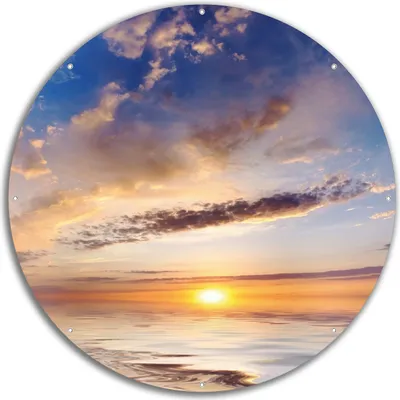 Produktbild von Wallario rundes Outdoor-Poster für Garten oder Balkon, Motiv Sonnenuntergang über dem Wasser, 60 cm Durchmesser