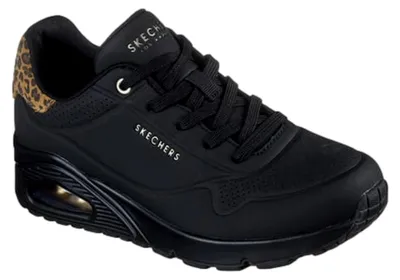 Zdjęcie produktu dla Buty sportowe Skechers Uno Jungle Nite damskie, kolor czarny, wykonane z materiału Durabuck i zamszu z wzorem leopard
