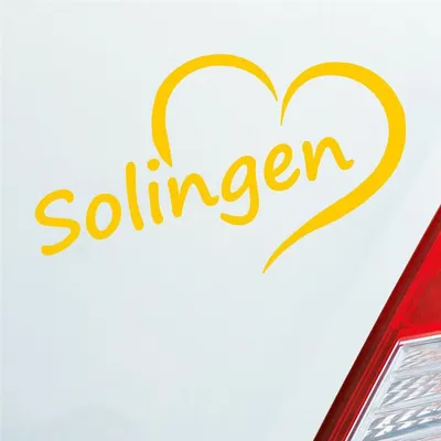 Produktbild von Auto Aufkleber Solingen Herz Stadt City Love Liebe Heimat 14x8 cm Gelb Sticker Heckscheibenaufkleber