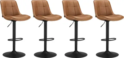 Produktbild von ASAGLE Barhocker 4er Set, höhenverstellbar, drehbar, mit Rückenlehne und Fußstütze, Karamellbraun