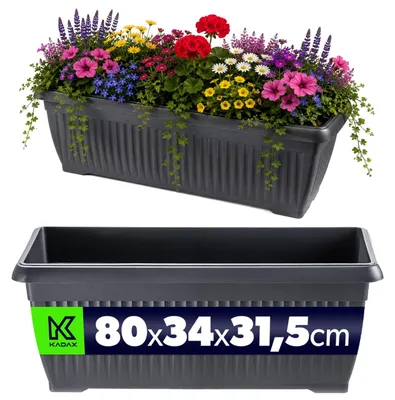 Produktbild von KADAX Blumenkasten 80 x 34 x 32 cm, großer Balkonkasten aus Kunststoff, Pflanzkasten für Balkon, Terrasse & Garten, Blumenkübel für Pflanzen (Anthrazit)