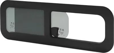 Obrázok produktu pre Okenná tabuľa pre karavan/obytného prívesu - bočné okno 80x27 cm - tvrdené sklo - montáž lepením - hliníkový rám - ľahko sa čistí - čierna farba