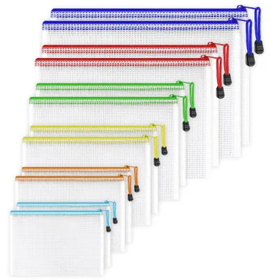 Produktbild von 12 wasserdichte Dokumentenfächer mit Reißverschluss – PVC-Reißverschlussbeutel für Dokumente und Kosmetikartikel