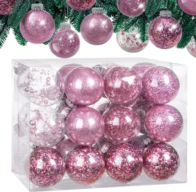 Image de Set de 24 boules de Noël Ø 6 cm en plastique transparent avec déco personnalisable Décoration sapin rose