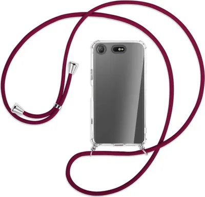 Produktbild von Handykette Backcover-Schutzhülle mit Band (Metall silberfarben) für Sony Xperia XZ1 Compact - dunkelrot