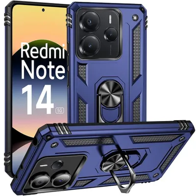 Image de Coque pour Xiaomi Redmi Note 14 5G (pas pour 4G) Protection Antichoc Rigide Hybride avec Anneau - Bleu Marine