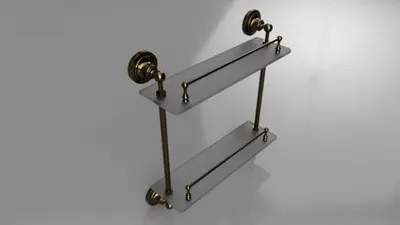 Image de Double étagère en verre double RETRO en laiton 40x42x12 cm