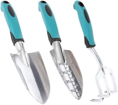 Produktbild von Gartenwerkzeugset, lichtgewicht Aluminium, wasserdicht, 3-teilig, Gartenwerkzeug mit Handschuhen (Dunkelgrün)