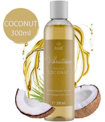 Produktbild von Vibratissimo Massageöl Coconut 300ml - Exotisches Massageöl mit sinnlichem Kokosduft | Pflegeöl für entspannende Körpermassagen & erotische Zweisamkeit | Hautfreundlich mit wertvollen Pflanzenölen | Feuchtigkeitsspendend & pflegend für geschmeidige Haut |