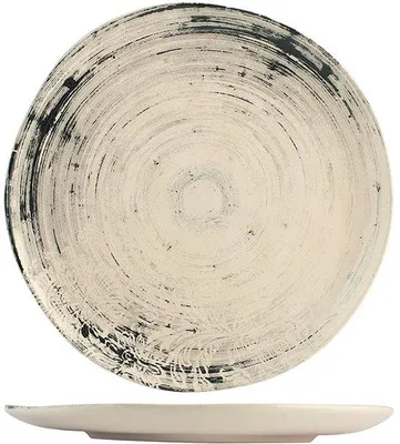 Image de Assiette plate en grès beige et bleu, 26 cm, céramique