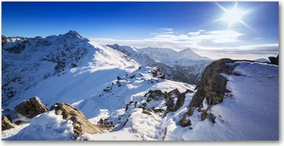Produktbild von Tulup Glas-Bild -140x70- Wandkunst Dekorative Wand für Küche & Wohnzimmer - Landschaften - Berge Gipfel - Blau