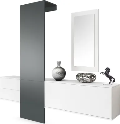 Produktbild von Vladon Garderobe Wandgarderobe Carlton Set 1,  Germany, Korpus in Weiß matt / Paneel in Graphit seidenmatt