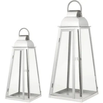 Produktbild von Laterne Chrom 2er Set 51 cm & 71 cm Metall Glas Windlicht Garten Deko