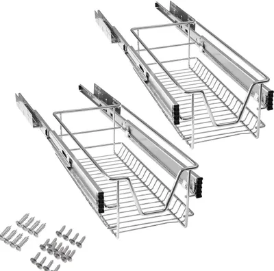 Produktbild von YUENFONG 2 Stücke Teleskopschublade Ausziehbare Schrankauszug Ablage Küchenschublade Regal 20kg Belastbar Küchen Korbauszug (für 30cm Schränke)
