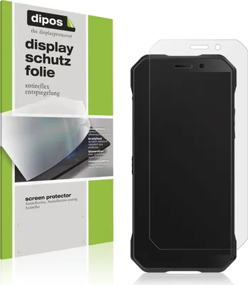 A product shot of a screen protector next to a smartphone, with packaging in the background.