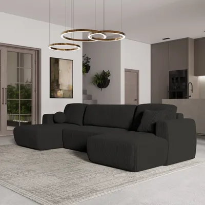 Produktbild von Masseno Ecksofa SENTUM P mit Schlaffunktion U-Form, Sofa mit Bettkasten, Wohnzimmersofa, Couch, Soffa, Bettsofa, Couchgarnitur- Schwarz, POSO 135
