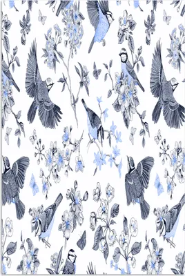 Produktbild von MuchoWow® Poster Blumen - Vogel - Blau 120x180 cm - Kunstposter