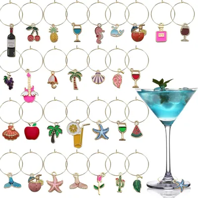 Productafbeelding van Wijnglas charms drankidentificatoren wijnglas charms voor kelkglazen marker glas labels reis strand thema feestartikelen charm ringen - Set van 30