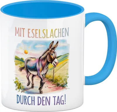 Produktbild von Mit Eselslachen durch den Tag Kaffeebecher in hellblau