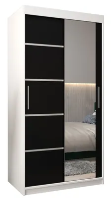 Produktbild von Kleiderschrank, Schiebetürenschrank Schlafzimmer, Schrank mit Spiegel VERONA 2 100 cm - Weiß + Schwarz
