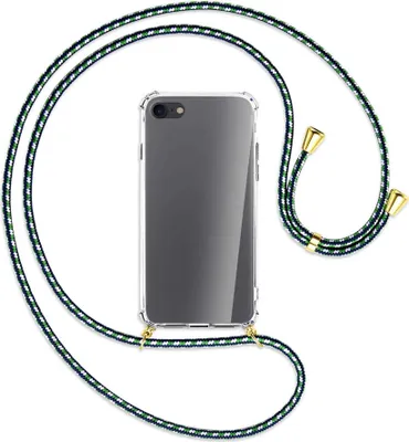 Produktbild von Handykette Backcover-Schutzhülle mit Band (Metall goldfarben) für Apple iPhone 7, iPhone 8 - grün/blau/weiß