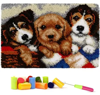 Produktbild von Knüpfhaken-Teppich-Set Welpen 60 x 40 cm DIY Bastelset für Erwachsene Kinder