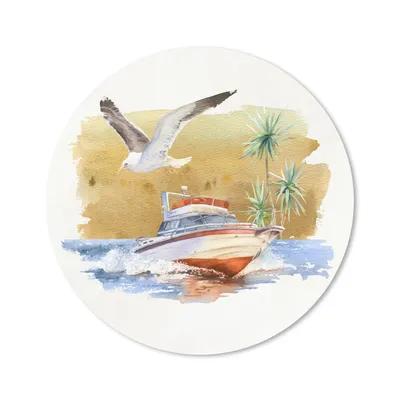 Produktbild von MuchoWow® Mauspad Mousepad Boot - Vogel - Aquarell 50x50 cm - Mousepads - Maus Mat - Pad - Mausunterlage - Vinyl