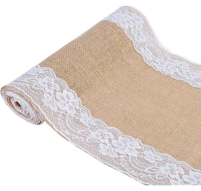 Immagine prodotto di Runner da tavolo in juta con pizzo, 30x275 cm, decorazione per matrimonio
