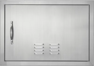 Produktbild von Grill-Accessoiredorf - 610 x 432 mm - Edelstahl-Tür für Außenküchen - Vertikale Wandtür mit Griff und Lüftungsschlitzen - Für Grillinseln, Grillstationen und Außenschränke.