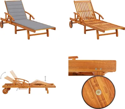 Produktbild von vidaXL Sonnenliege mit Auflage Akazie Massivholz - Sonnenliege - Sonnenliegen - Holz-Sonnenliege - Holz-Sonnenliegen
