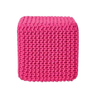Zdjęcie produktu dla HOMESCAPES Dzianinowa kostka do siedzenia 100% bawełna, różowa